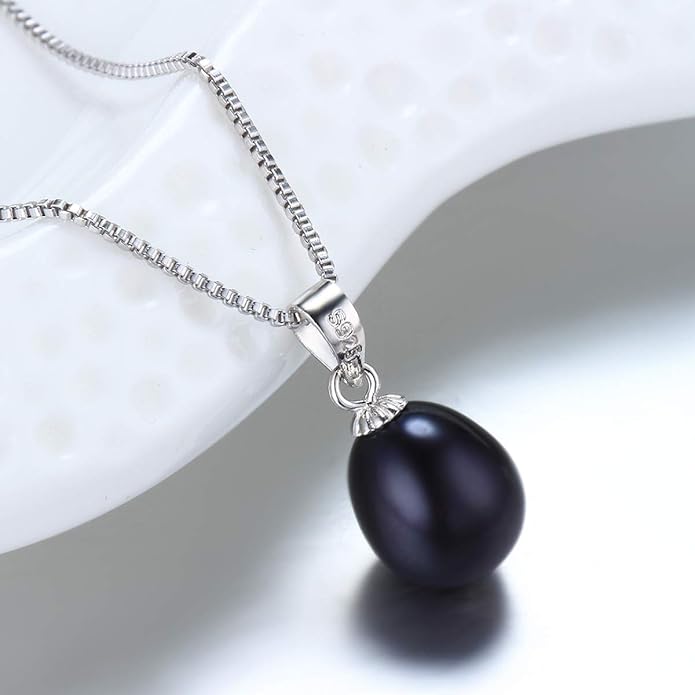 Pearl Jewelry Set For Women Pearl Pendant Necklace & Pearl Earrings with Sparkling Rhinestones 925 Sterling Silver Freshwater Pearl Drop Jewelry Set for Wedding Prom Gift