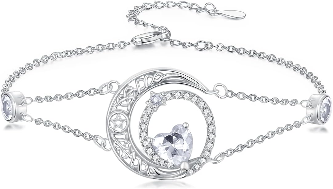 Dorunmo 925 Sterling Silver Moon Heart Birthstone Anklet Bracelets for Women Best Mother's Day Birthday Jewelry for Wife Girlfriend Mom Her
