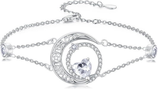 Dorunmo 925 Sterling Silver Moon Heart Birthstone Anklet Bracelets for Women Best Mother's Day Birthday Jewelry for Wife Girlfriend Mom Her