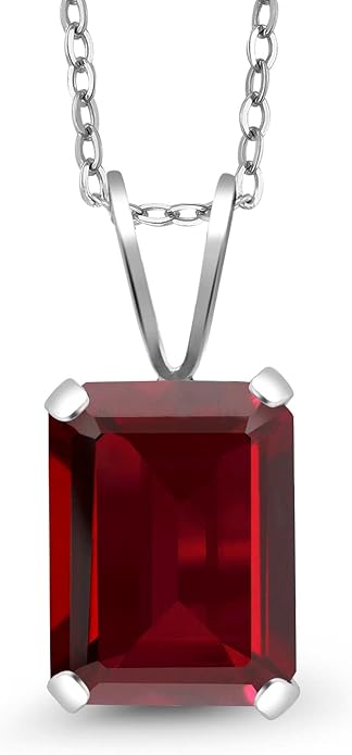 Gem Stone King Emerald Cut Pendant Necklace For Women | 925 Sterling Silver | Emerald Cut 9X7MM | Gemstone Birthstone | Fine Jewelry for Her Mom Wife | With 18 Inch Silver Chain