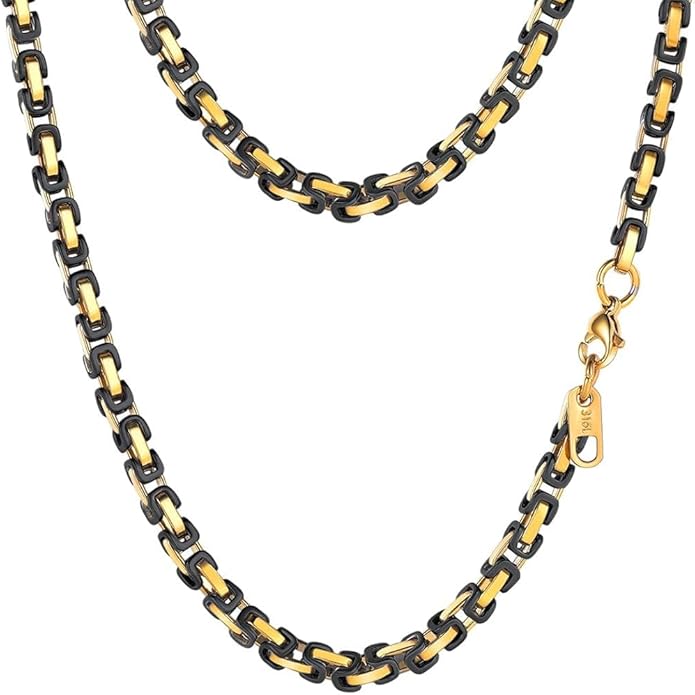 PROSTEEL 4MM/6MM/8MM Stainless Steel Necklace for Men Women, Stylish and Cool, Byzantine Chain Black Gold Silver Tone, 18-30 Inches, Come Gift Box