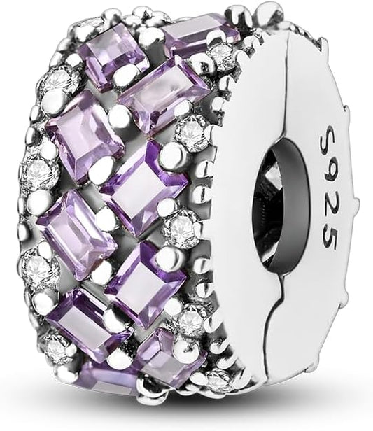 Parmuz Clip Spacer Charm for Bracelet 925 Sterling Silver Pave Cubic Zirconia Lock Stopper Bead Star Moon Evil Eye Jewelry Charm for Woman