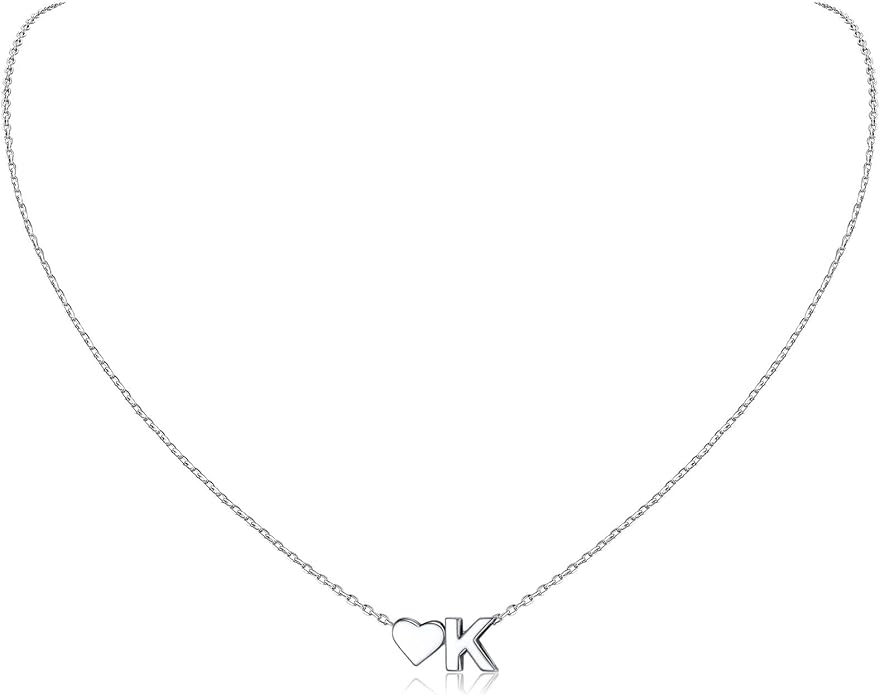 ChicSilver 925 Sterling Silver Heart Initial Necklaces for Women -Dainty Personalized Heart Pendant Letter Alphabet Necklace for Women