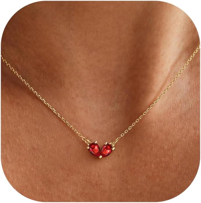 KOHOTA Gold Birthstone Necklace for Women Non Tarnish 14K Gold Plated CZ Heart Pendant Necklaces Dainty 2 Birthstones Emerald Green Charm Necklace for Mother and Daughter Birthday Jewelry Gifts