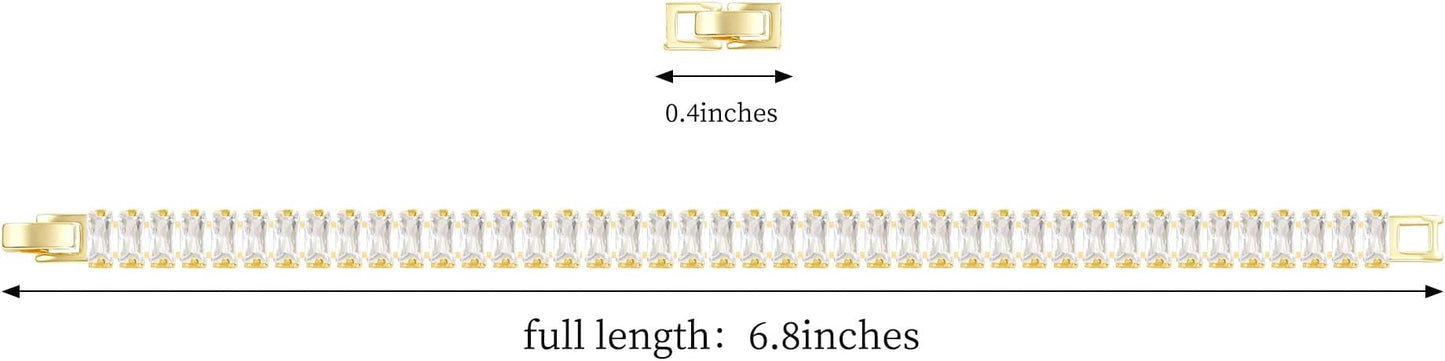 14K Gold Plated Tennis Bracelet for Women – Classic CZ Link Design, Fits 6.0"–7.2" Wrists – Stylish Sparkling Jewelry Gift, Timeless Tennis Bracelets for Women