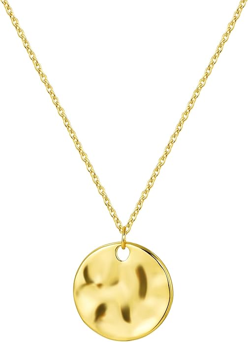 Gold Pendant Necklaces for Women, Gold Plated Pendant Necklace, Fashionable Hammered Pendant Necklaces Simple Multiple Shapes Necklace for Women Unique Gift