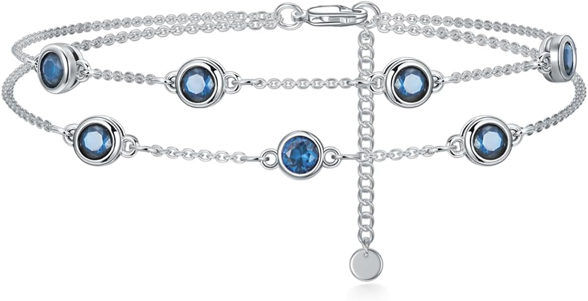 Dorunmo Birthstone Anklet Bracelets for Women 925 Sterling Silver Birthday Mother's Day Jewelry Gifts for Wife Mother Her