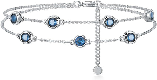 Dorunmo Birthstone Anklet Bracelets for Women 925 Sterling Silver Birthday Mother's Day Jewelry Gifts for Wife Mother Her