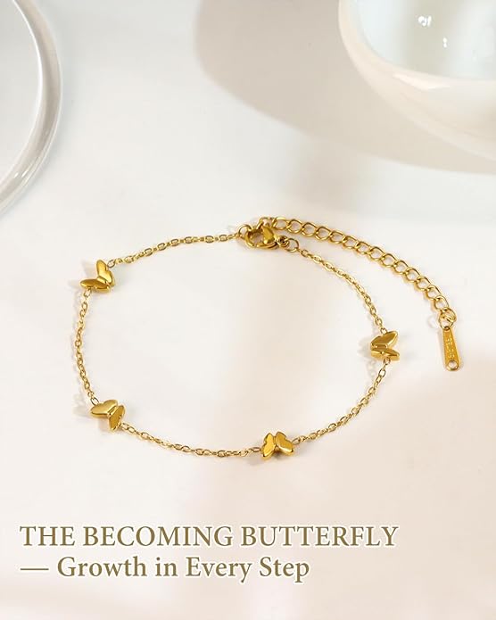 Gold Ankle Bracelets for Women Waterproof - 18K Gold Plated Stainless Steel Dainty Heart Anklets, Non Tarnish Meaningful Gifts for Her Sister Best Friend or Yourself