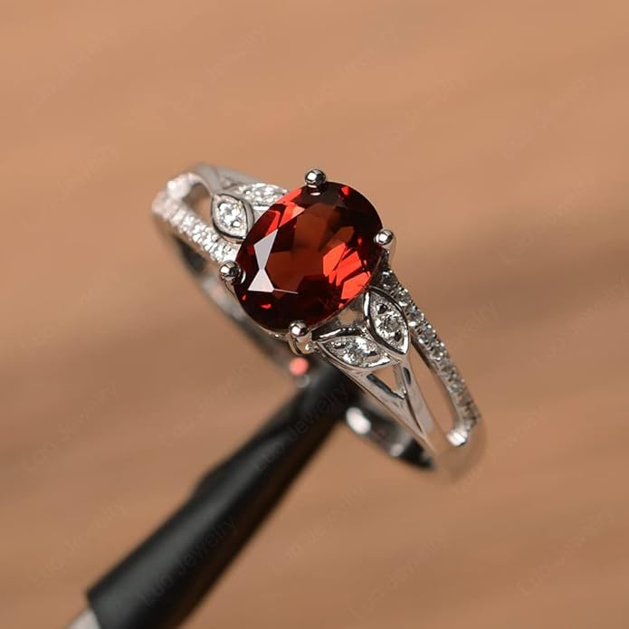 925 Sterling Silver Oval Shaped 8X6 MM Gemstone Ring Leaf Engagement Ring for Women Jewelry