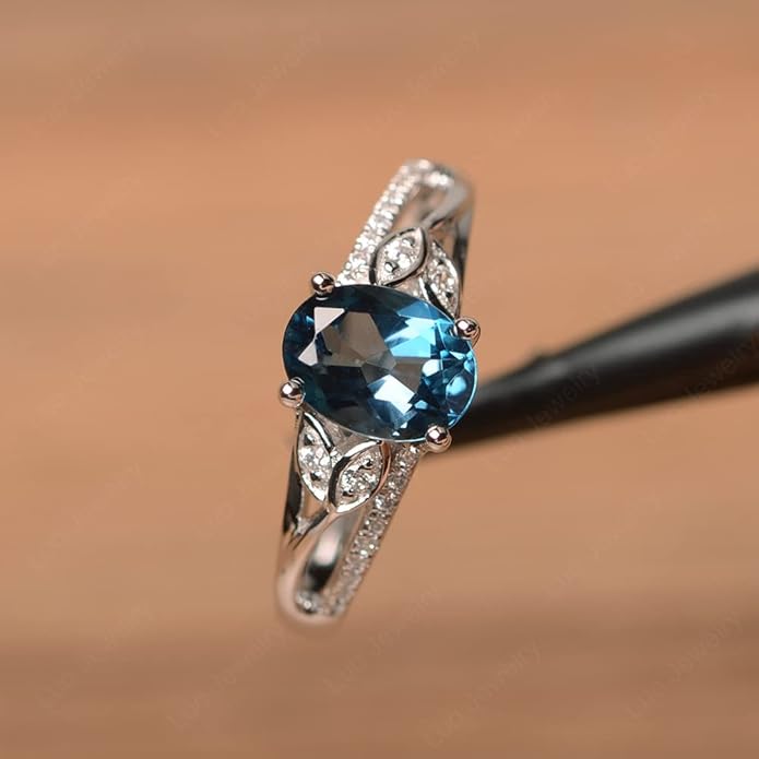 925 Sterling Silver Oval Shaped 8X6 MM Gemstone Ring Leaf Engagement Ring for Women Jewelry
