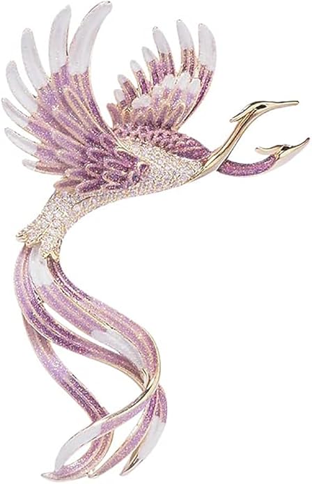 14K Gold Phoenix Brooch with Moissanite and Enamel - Elegant Holiday and Special Event Pin, Ideal Gift for Her, Mythical Bird Design, Women's Luxury Fashion Accessory