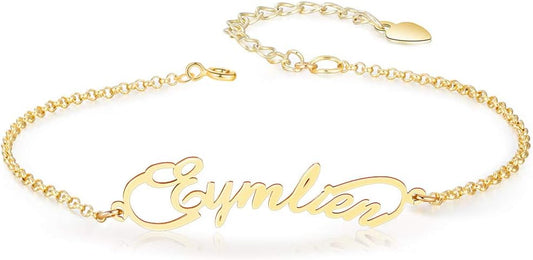 LucySky Custom Bracelets with 2 Names for Women, 925 Sterling Silver Adjustable Personalized Name Anklet, Custom Bracelets Summer Beach Jewelry Dainty Gifts for Wife, Sister, Friends