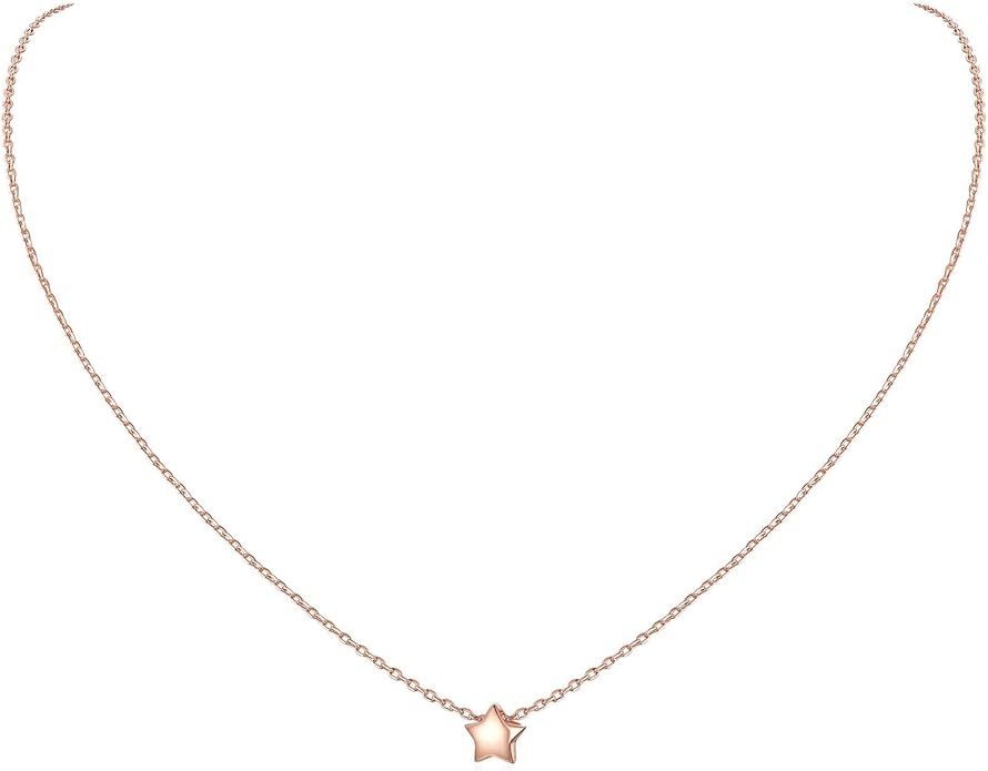 ChicSilver Personalized 925 Sterling Silver Dainty Small Heart/Star/Moon/Dot/Triangle Pendant Necklace for Women, Silver/Gold/Rose Gold/Black (with Gift Box)