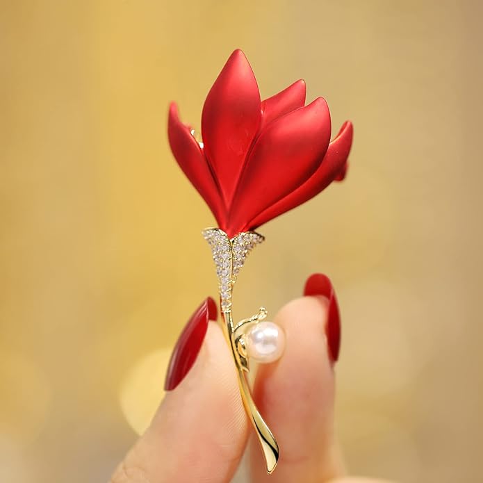 AILONMEI Red Rose Flower Brooches and Pins for Women Costume Jewelry Brooch Pins Broches Jewelry for Women Elegant Lady Pin