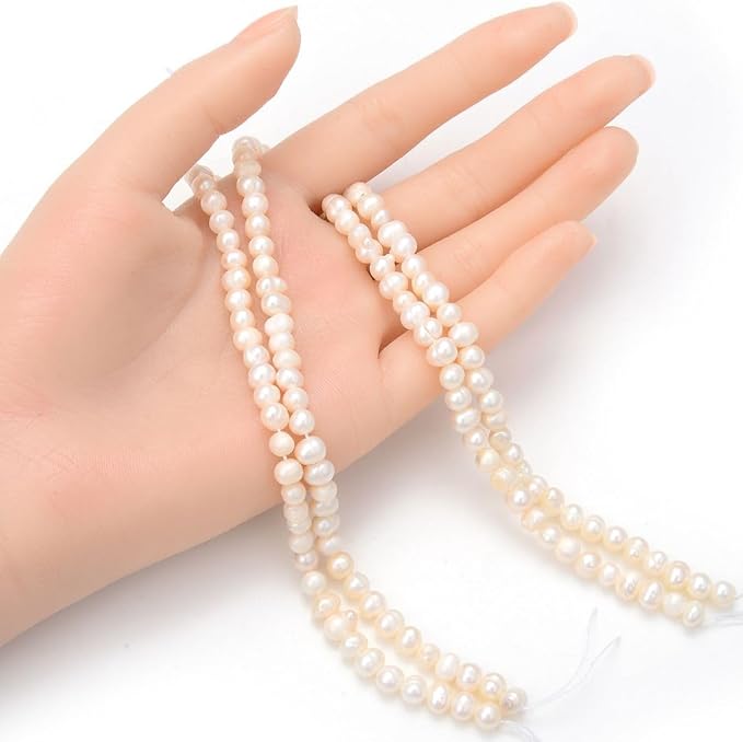 Adabele 1 Strand Real Natural Potato Round White Cultured Freshwater Pearl Loose Beads 5-6mm for Jewelry Craft Making 14 inch FP4-56
