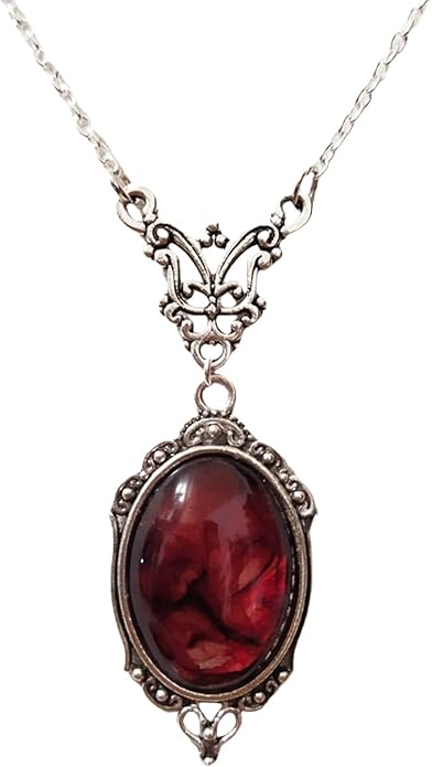 Gothic Vampire Necklace Vintage Stardust Crystal Cameo Pendant Necklace Punk Style Vampire Pendant Oval Necklace Satanic Demon Red Pendant Necklace Jewelry