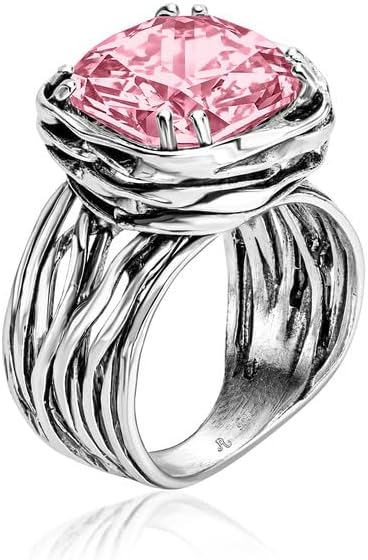 JEAN RACHEL JEWELRY 925 Sterling Silver Ring - Wrap Vintage Design with Cushion Shaped Cubic Zirconia - Hypoallergenic, Lead & Nickel Free - Artisan Handcrafted Statement Rings for Women