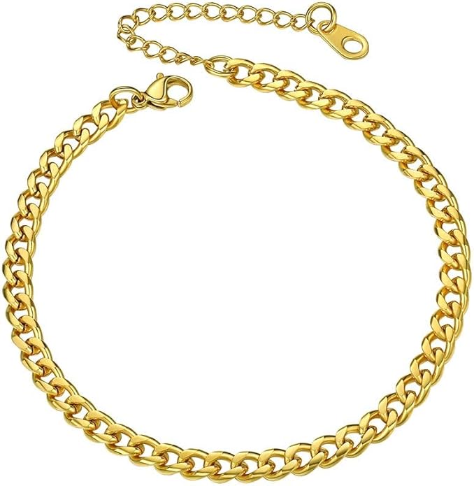 PROSTEEL Stainless Steel Chain Anklets for Women, Silver/Gold Tone, Ankle Bracelets Hypoallergenic, 8-10.5 Inch Adjustable, Come with Box