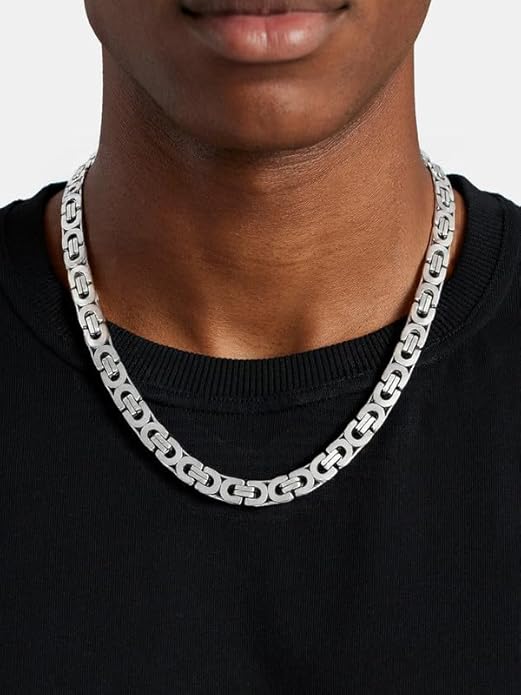 ChainsHouse Flat Byzantine Link Necklace for Men 6mm/8mm/10mm Width, 18K Gold Plated/Stainless Steel Black Byzantine Chain Necklaces, 18" 20" 22" 24" 26" 28" 30" Length, with Gift Box