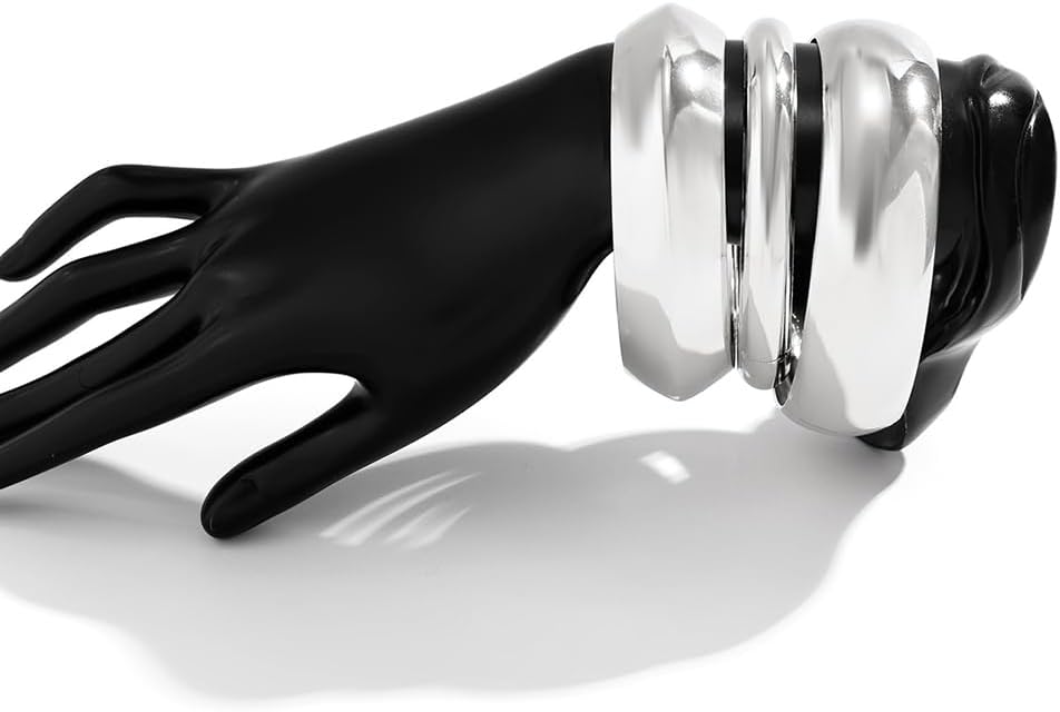 Denifery 3PCS Chunky Gold Bangle Bracelets Trendy Wide Chunky Cuff Bracelets Hammered Wrist Cuff Wrap Bracelet for Women