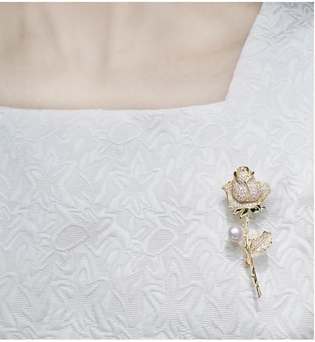 14K Gold Moissanite Rose Flower Brooch - Chic & Elegant Jacket Pin, Ideal Mother's Day Gift, Timeless Women's Accessory, Ideal for Special Occasions