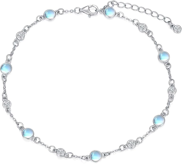 Anklet Bracelet for Women 925 Sterling Silver Natural Stone Chain Ankle Bracelet Beach Summer Fine Jewelry Birthday Christmas Gifts for Women Her Mom