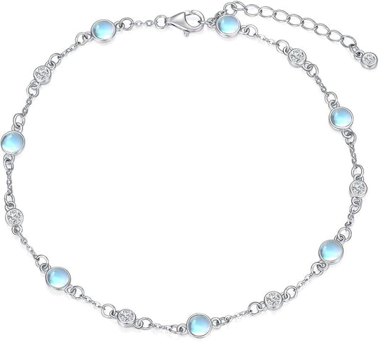 Anklet Bracelet for Women 925 Sterling Silver Natural Stone Chain Ankle Bracelet Beach Summer Fine Jewelry Birthday Christmas Gifts for Women Her Mom