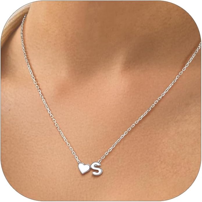 PROSILVER Initial Heart Necklace for Women, 925 Sterling Silver Tiny Heart Letter Necklace Siver, Gold Necklace, Come with Box