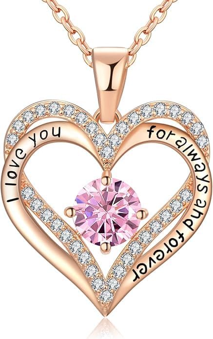 Birthstone Heart Necklace for Women Wife Girlfriend Mom Daughter Gifts S925 Silver Jewelry For Anniversary Rose Gold Gifts For Birthday Christmas Mothers Valentines Day