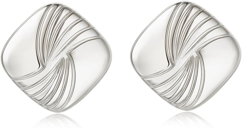 Gold Chunky Statement Earrings for Women, Trendy 14K Gold Plated Drop Dangle Square Geometric Vintage Designer Stud Earrings, Jewelry Gift