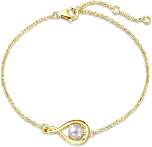 FANCIME Love Bracelet 925 Sterling Silver Infinity Birthstone Bracelets for Women Fine Jewelry Birthday Christmas Gifts for Her Mom Wife, Chain Length 6.7"+1.2" Extend