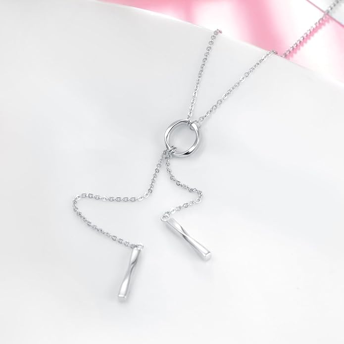 925 Sterling Silver Y Necklaces for Women Lariat Tassel Pendant Minimalist Jewelry Gift for Girls Mom Daughter