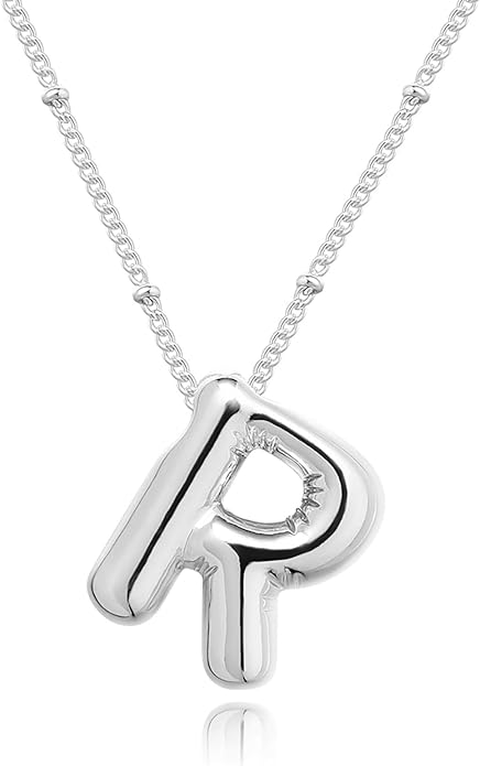 Initial Necklaces for Women, 14k Gold Plated Bubble Letter Necklace Chunky Gold Necklace Dainty Charm Initial Necklaces for Women Trendy Custom Preppy Stocking Stuff Necklace Christmas Gifts