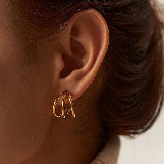 8YEARS Chunky Gold Hoop Earring for Women, 18K Gold Plated Lightweight Thick Hoops, Hypoallergenic Trendy Jewelry for Gift