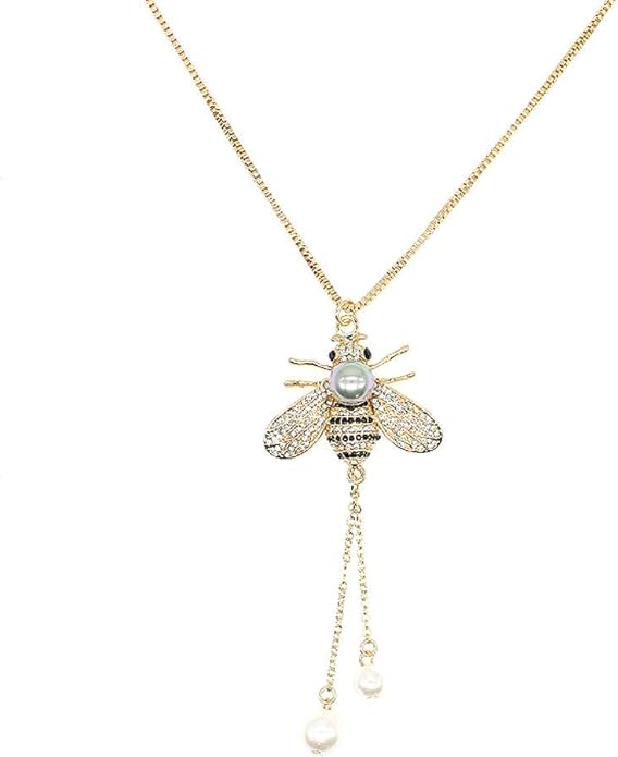 Honey Bee Brooches Crystal Insect Themed Bee Brooch Animal Fashion Shell Pearl Brooch Pin Gold Tone