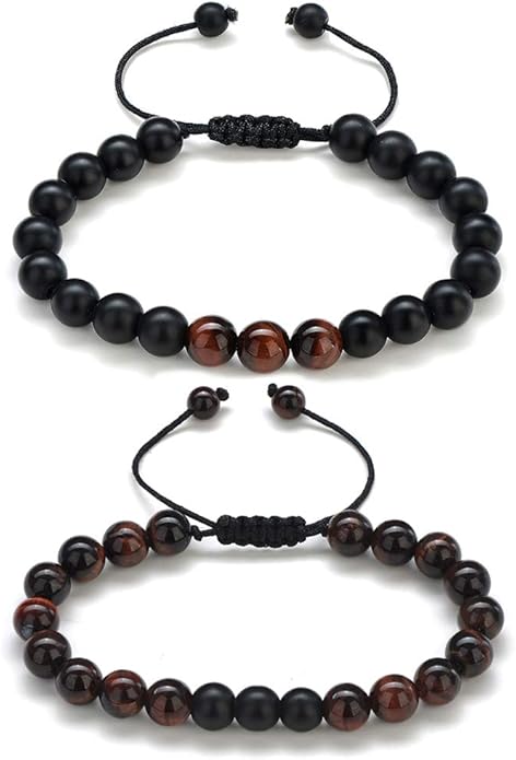 M MOOHAM Natural Stone Bracelets for Men - 8mm Tiger Eye, Matte Agate, Lava Rock - Teen Boys Gifts for Birthday, Anniversary, Christmas