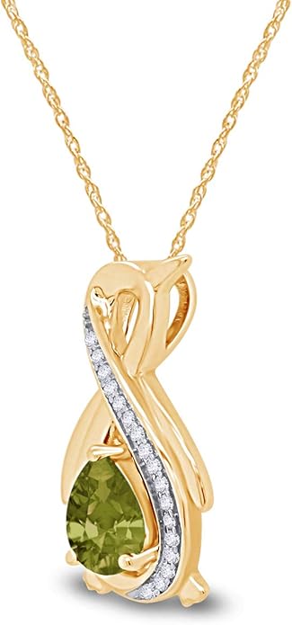 Infinity Penguin Pendant Necklace for Women, 14K Gold Over Sterling Silver with Pear & Round Cut Simulated Birthstone & White Diamond Accents, Dainty Animal Jewelry Gift with 18" Chain