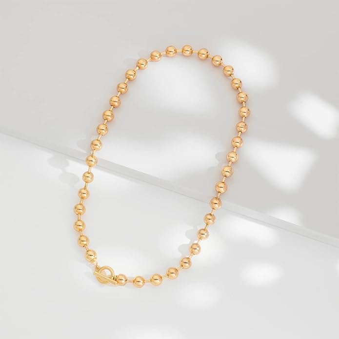 Statement Gold Beads Necklace for Women Vintage Gold Beaded Strand Chain Necklace Fashion Jewelry for Women