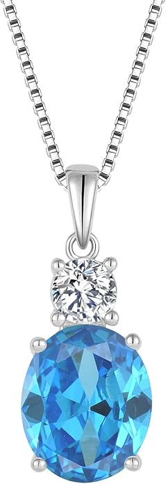 Birthstone Necklace for Women 925 Sterling Silver Oval Cut Cubic Zirconia Pendant Jewelry Gifts for Her