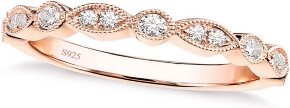 EAMTI 925 Sterling Silver Wedding Band for Women Cubic Zirconia Marquise & Round Milgrain Half Eternity Stackable Ring Size 5-10