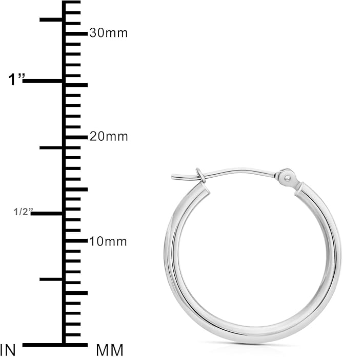 14k White Gold Polished Real Gold Hoop Earrings, Plain Round Gold Hoops, White Gold Hoop Earrings