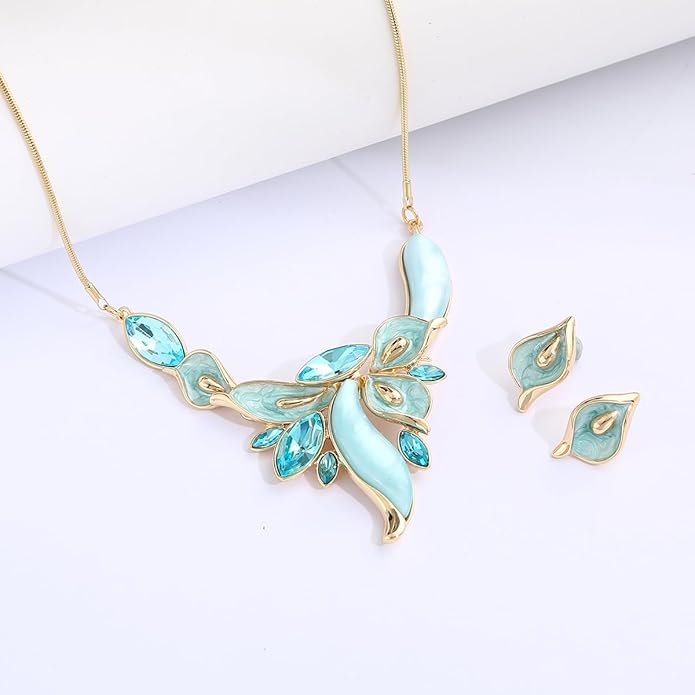 Chunky Statement Jewelry Set Vintage Retro Leaf Flower Floral Geometric Bohemian Boho Bib Necklace Earring Set Fashion Costume Jewelry for Women Girls Wedding Party Prom Unique Gift