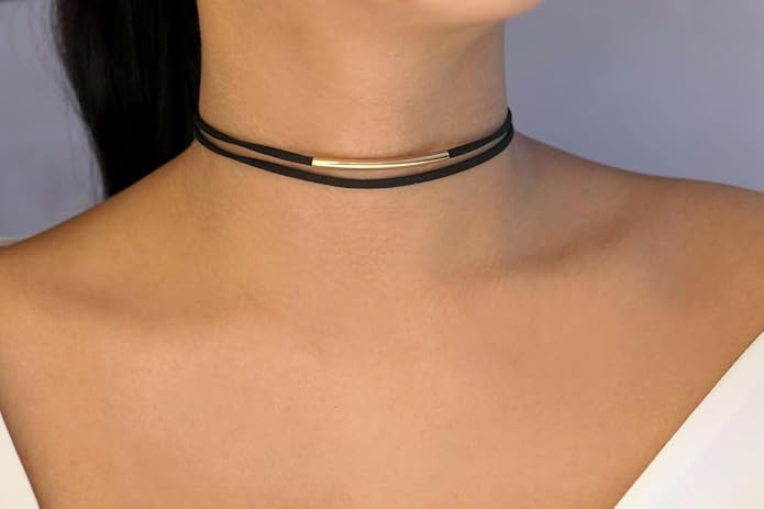 Sora Tuki Black Choker Necklace for Women 1cm-3cm Wide Velvet Leather Lace Chocker Tattoo Collar 90s Goth Jewelry