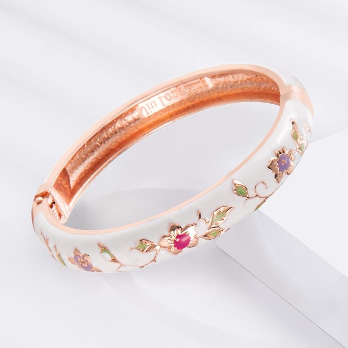 UJOY Cloisonne Bracelet Butterfly Hinge Indian Cuff Bangle Enameled Jewelry Flower Bracelets for Women Gift Box 55A114