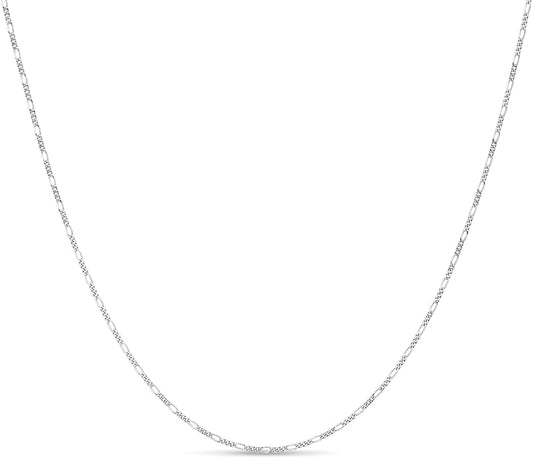 KEZEF Sterling Silver 1.5mm Figaro Chain Necklace for Women - 925 Italian Diamond Cut Chain, Available in Silver, 18K Yellow Gold, Rose Gold, 16-30 Inches