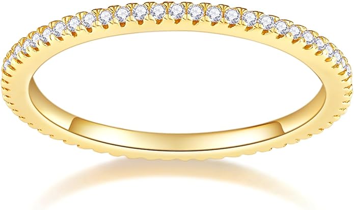 MINDDHA 14K Gold Plated- Cubic Zirconia Simulated Diamond Stackable Eternity Bands/Silver, Gold Rings for Women- 1.5mm, 2mm Stacking Rings for Oura Gen 4/Oura Gen 3, Size 4-12