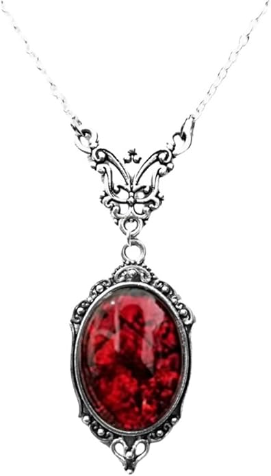 Gothic Vampire Necklace Vintage Stardust Crystal Cameo Pendant Necklace Punk Style Vampire Pendant Oval Necklace Satanic Demon Red Pendant Necklace Jewelry