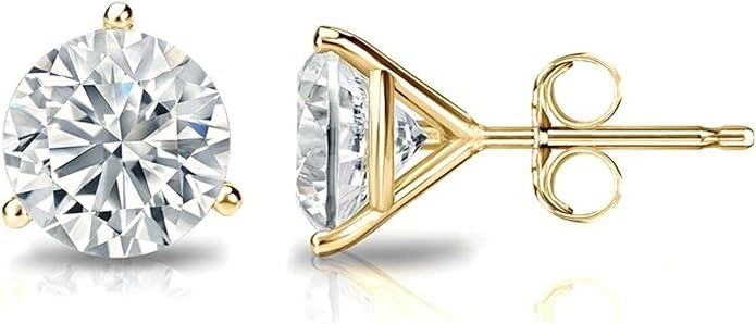 The Diamond Deal IGI Certified .50ct to 5.00 Carat Round Brilliant Lab-Grown Diamond 3-Prong Stud Earrings in 14k Yellow, White or Rose Gold With Push Back Closure