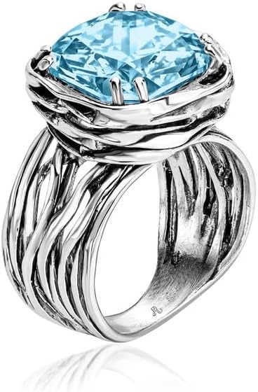 JEAN RACHEL JEWELRY 925 Sterling Silver Ring - Wrap Vintage Design with Cushion Shaped Cubic Zirconia - Hypoallergenic, Lead & Nickel Free - Artisan Handcrafted Statement Rings for Women